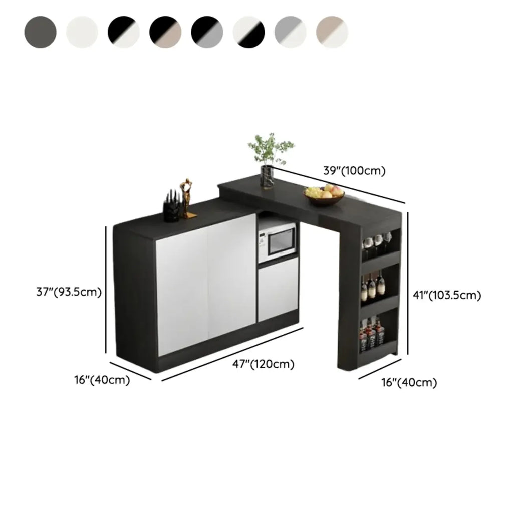Modern Brown Counter Bar Table with Wine Cabinet Storage for Living Room