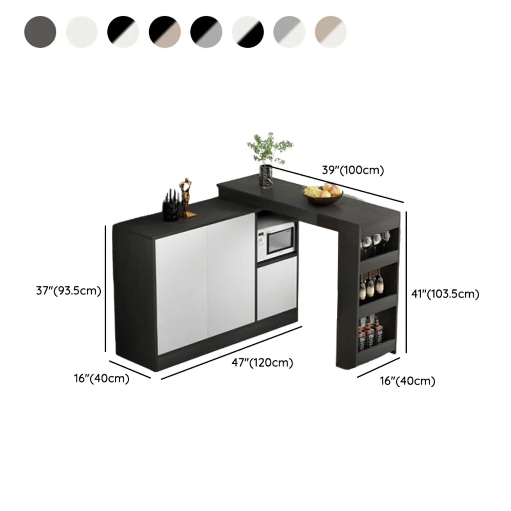Modern Brown Counter Bar Table with Wine Cabinet Storage for Living Room