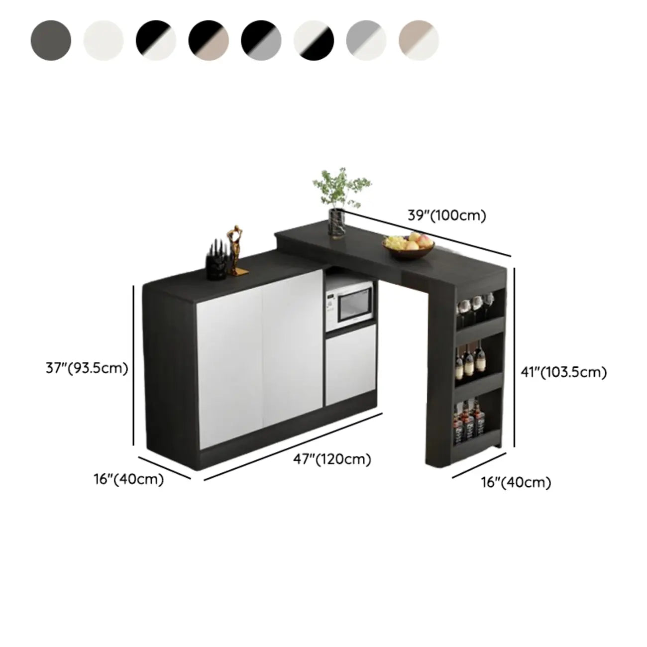 Modern Brown Counter Bar Table with Wine Cabinet Storage for Living Room