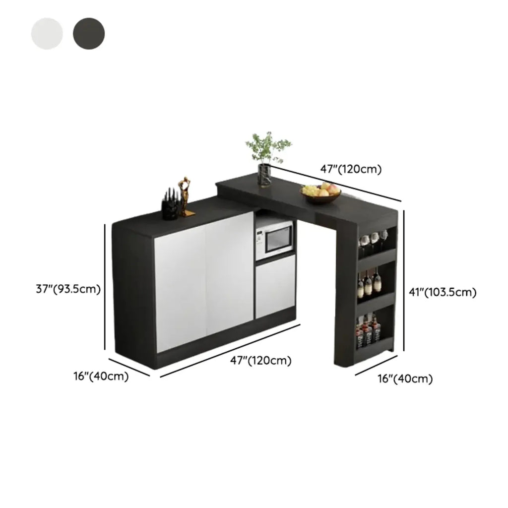 Modern Brown Counter Bar Table with Wine Cabinet Storage for Living Room