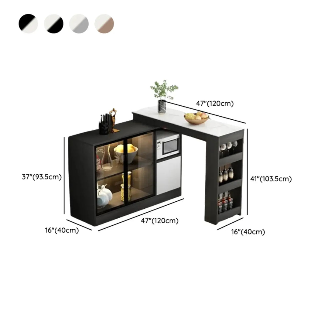 Modern Brown Counter Bar Table with Wine Cabinet Storage for Living Room