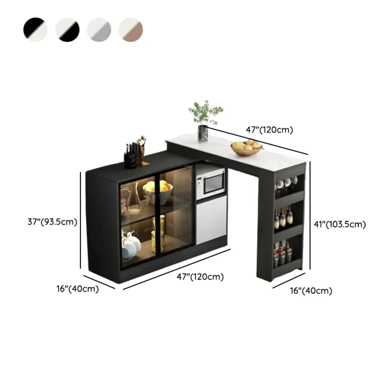 Modern Brown Counter Bar Table with Wine Cabinet Storage for Living Room