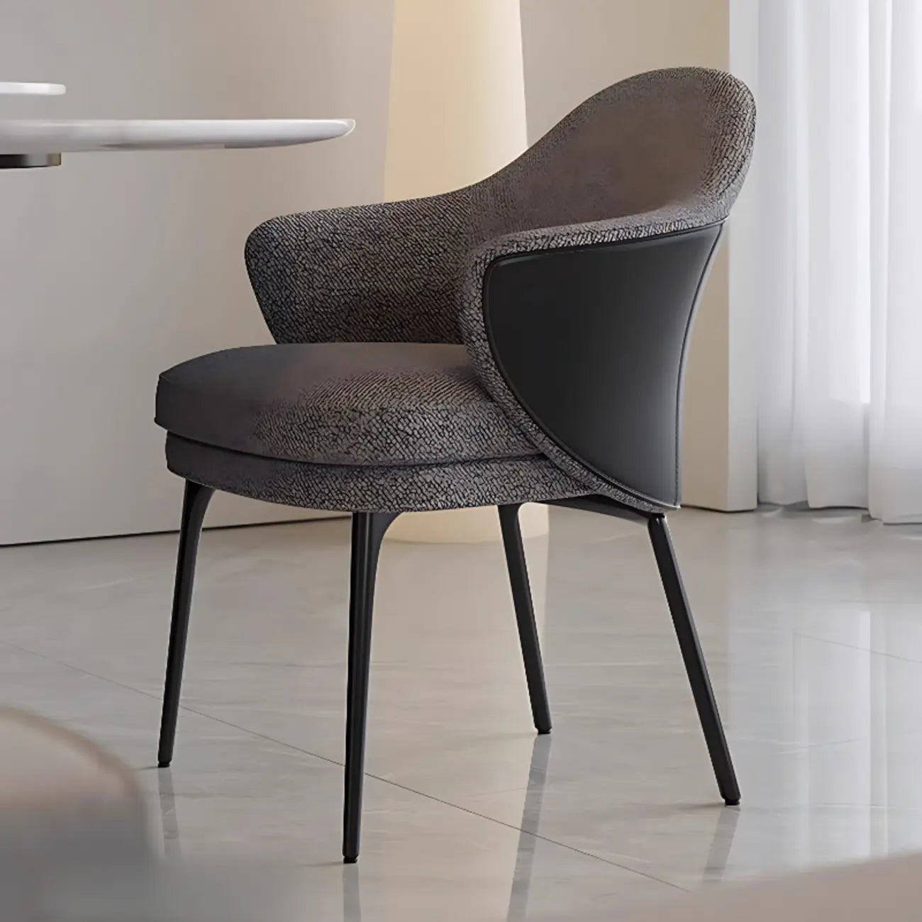 Modern Upholstered Dining Chair with Curved Back and Armrests