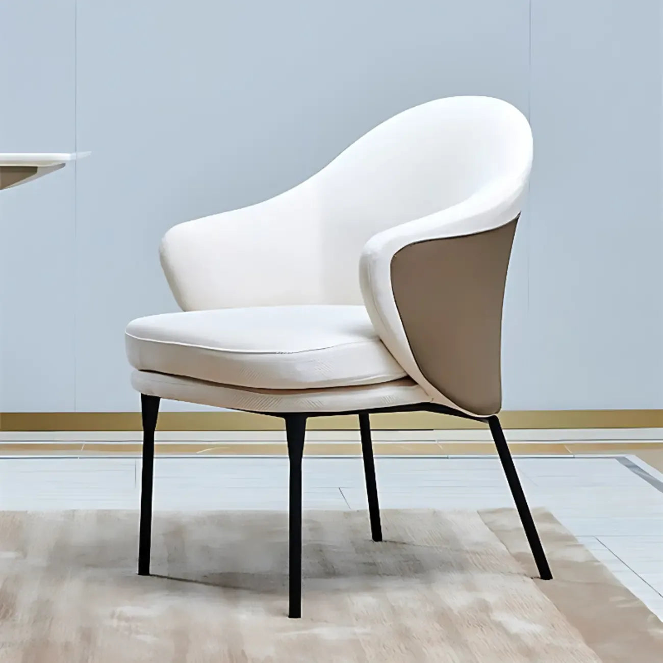 Modern Upholstered Dining Chair with Curved Back and Armrests