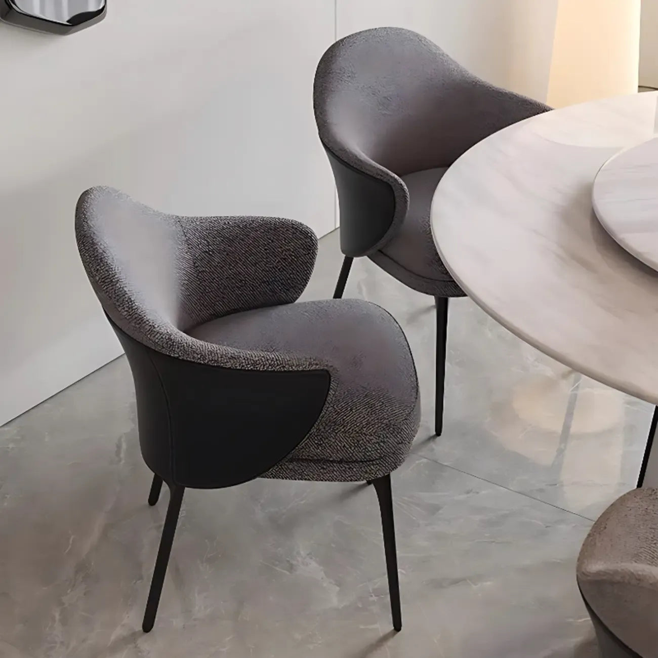 Modern Upholstered Dining Chair with Curved Back and Armrests