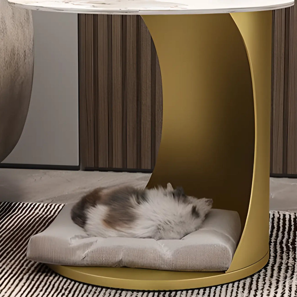Classic C-Shaped White Marble Side Table with Gold Metal Base