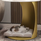 Classic C-Shaped White Marble Side Table with Gold Metal Base