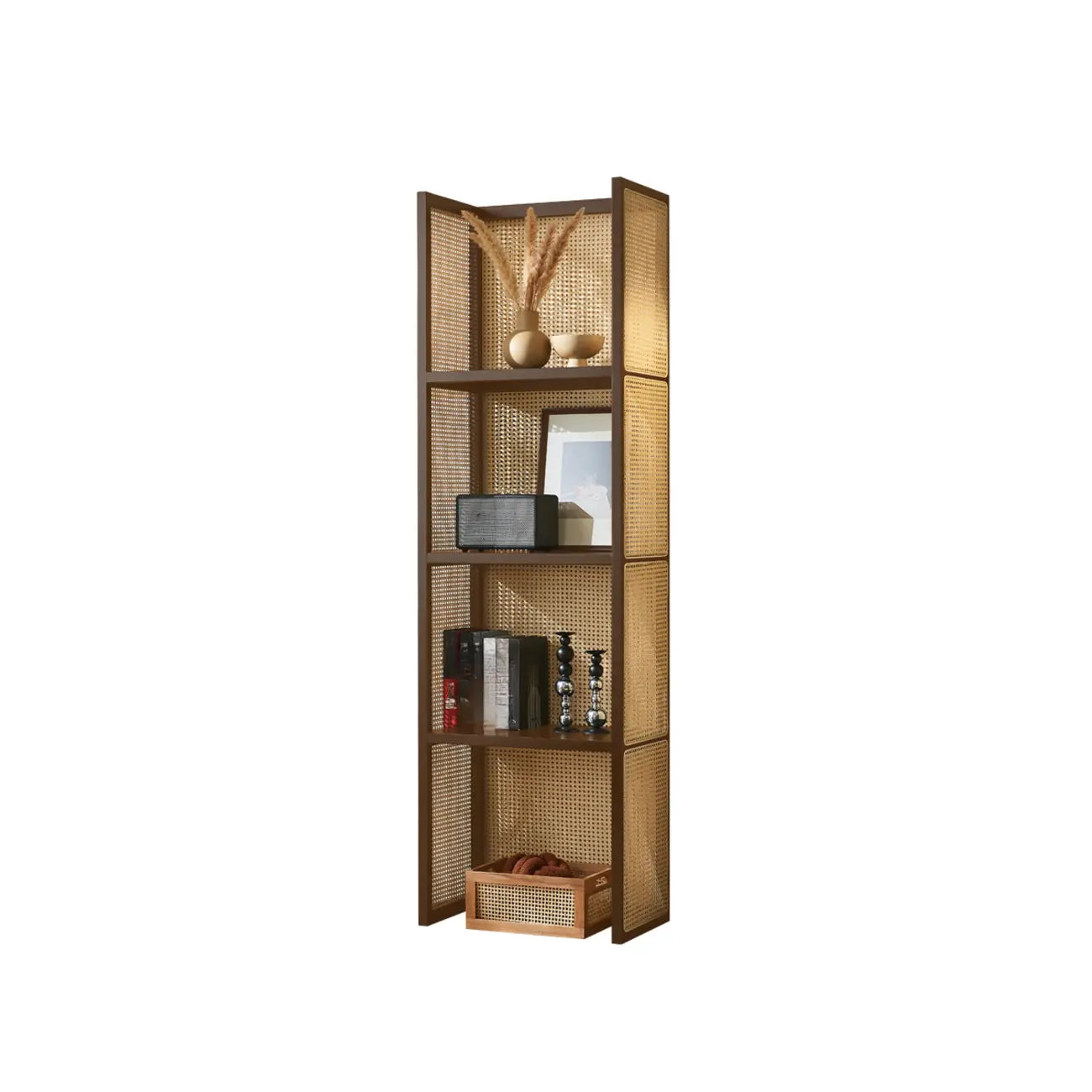 71 3-Tier Modern Wooden Mesh Bookcase with Storage