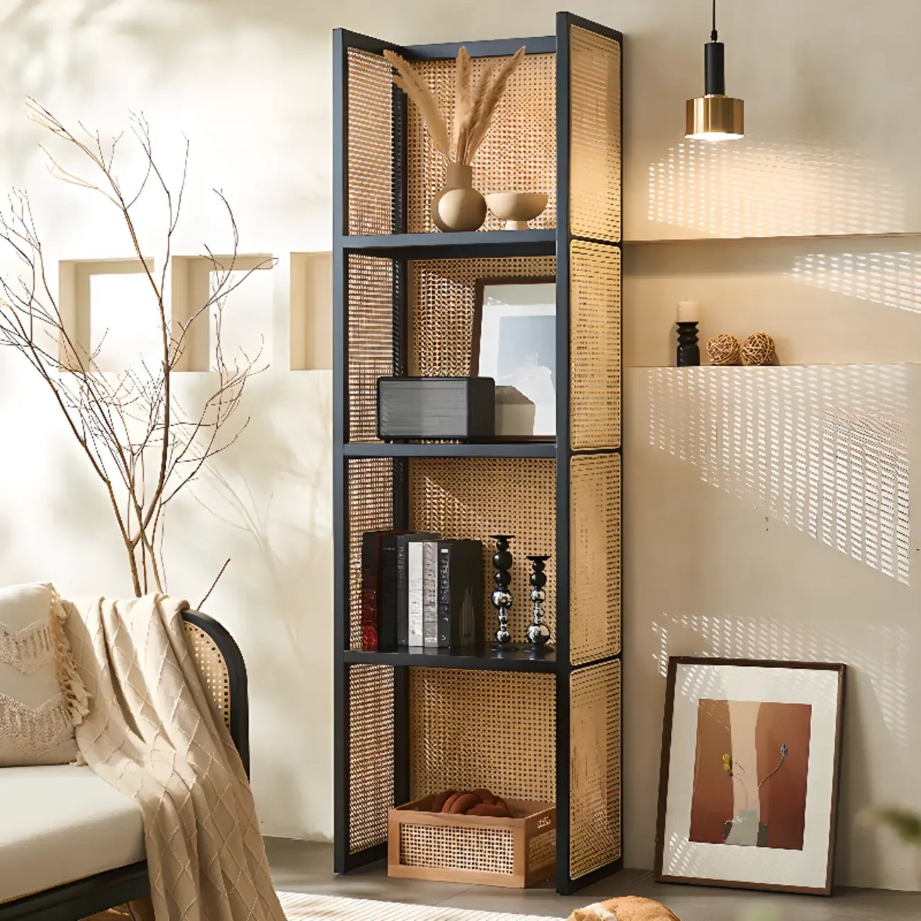 71 3-Tier Modern Wooden Mesh Bookcase with Storage