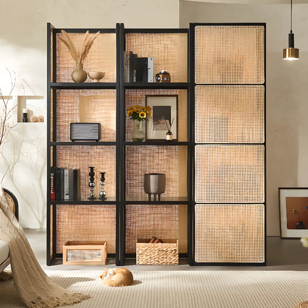 71 3-Tier Modern Wooden Mesh Bookcase with Storage