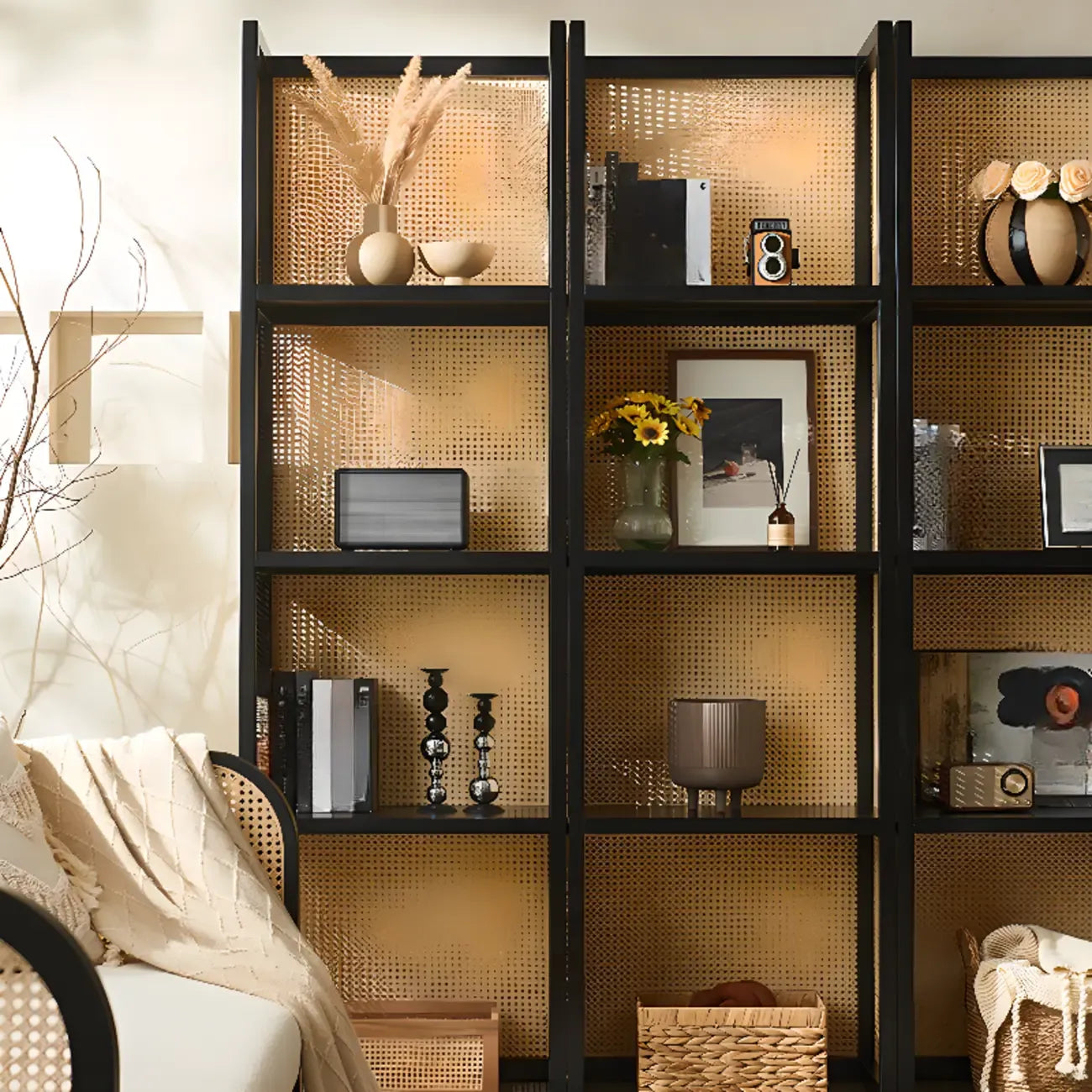 71 3-Tier Modern Wooden Mesh Bookcase with Storage