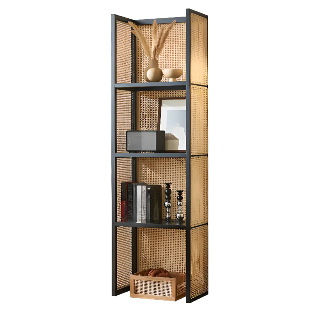 71 3-Tier Modern Wooden Mesh Bookcase with Storage