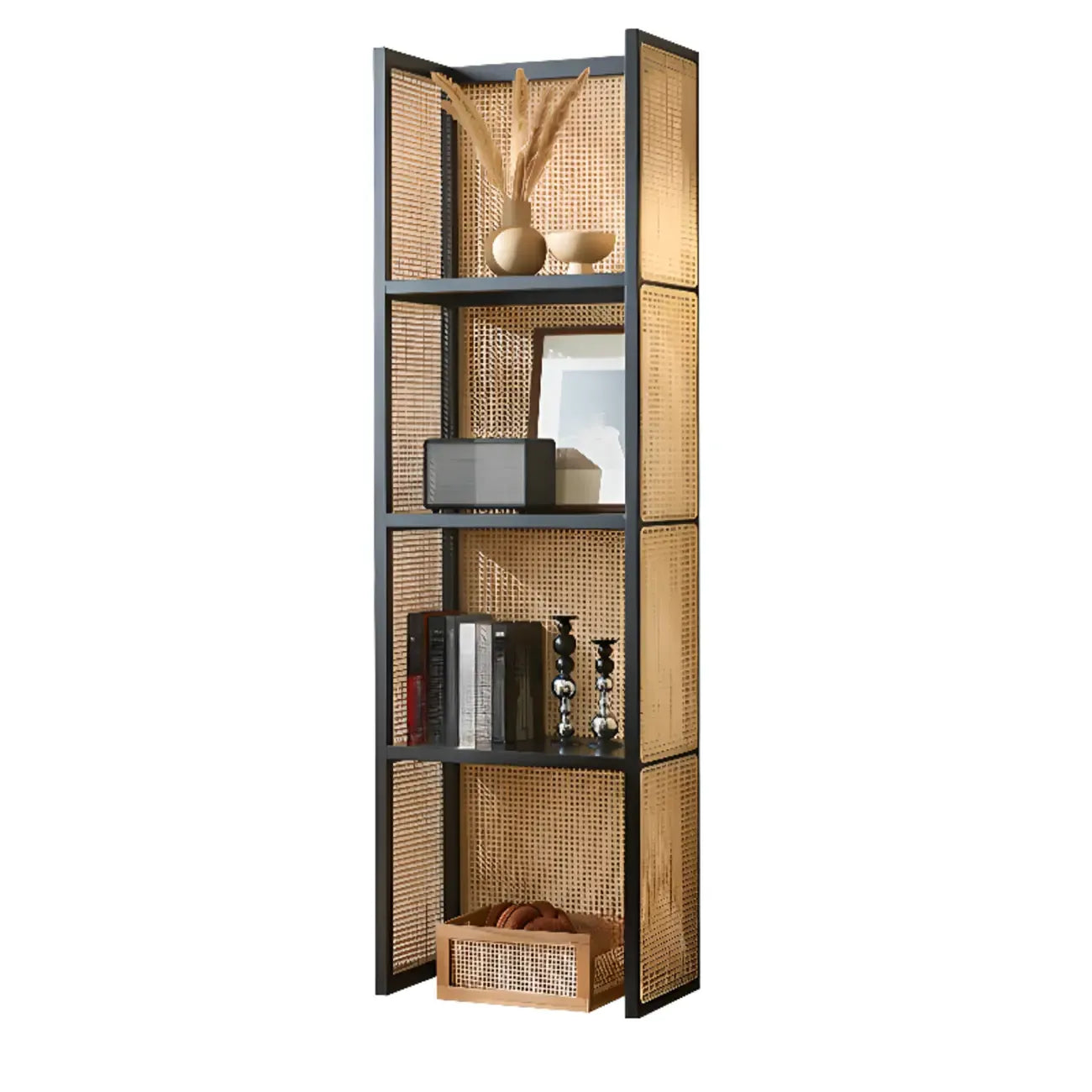 71 3-Tier Modern Wooden Mesh Bookcase with Storage