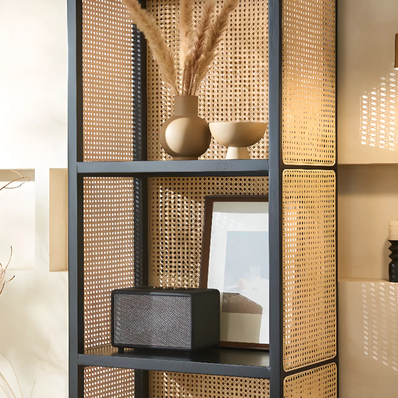 71 3-Tier Modern Wooden Mesh Bookcase with Storage