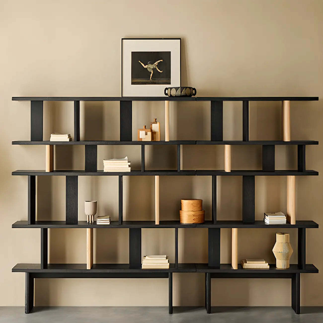 Modern Black Wood Etagere Bookshelves