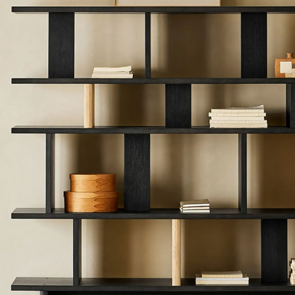 Modern Black Wood Etagere Bookshelves