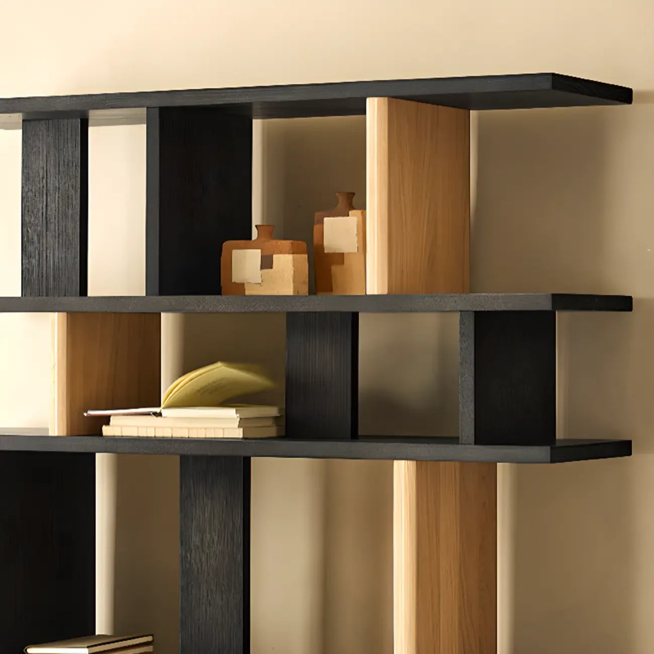 Modern Black Wood Etagere Bookshelves