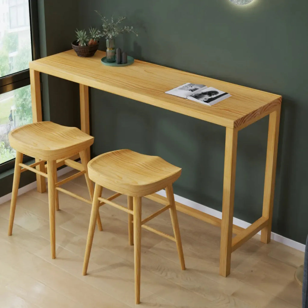 Natural Pine Wood Pub Bar Table with Footrest for 3 People