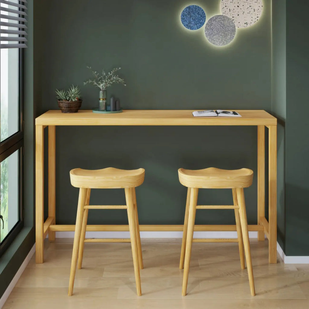 Natural Pine Wood Pub Bar Table with Footrest for 3 People