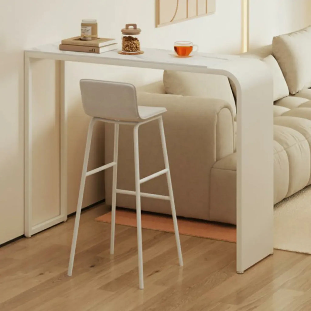 Modern White Metal Long Narrow Bar Table with Storage Shelve for Home