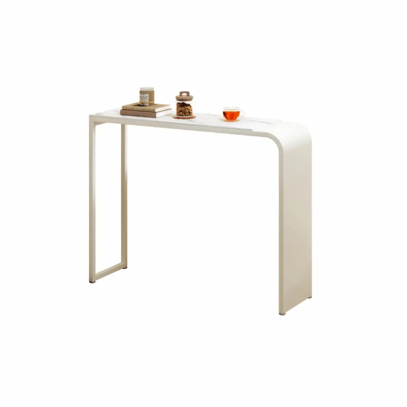 Modern White Metal Long Narrow Bar Table with Storage Shelve for Home