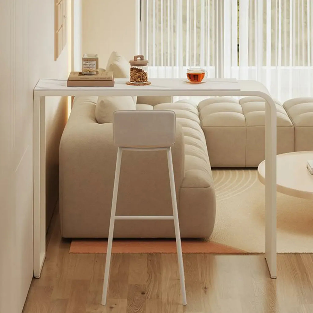 Modern White Metal Long Narrow Bar Table with Storage Shelve for Home