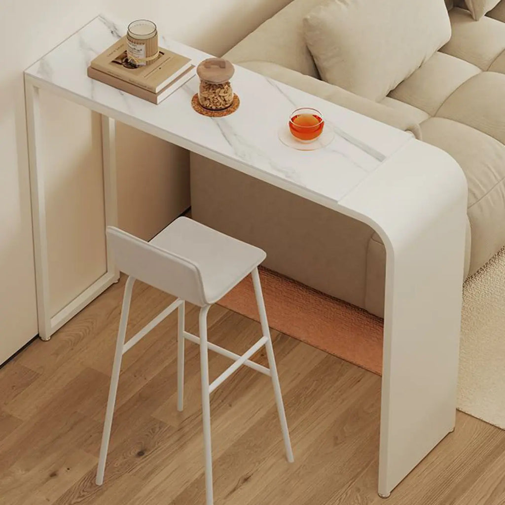 Modern White Metal Long Narrow Bar Table with Storage Shelve for Home