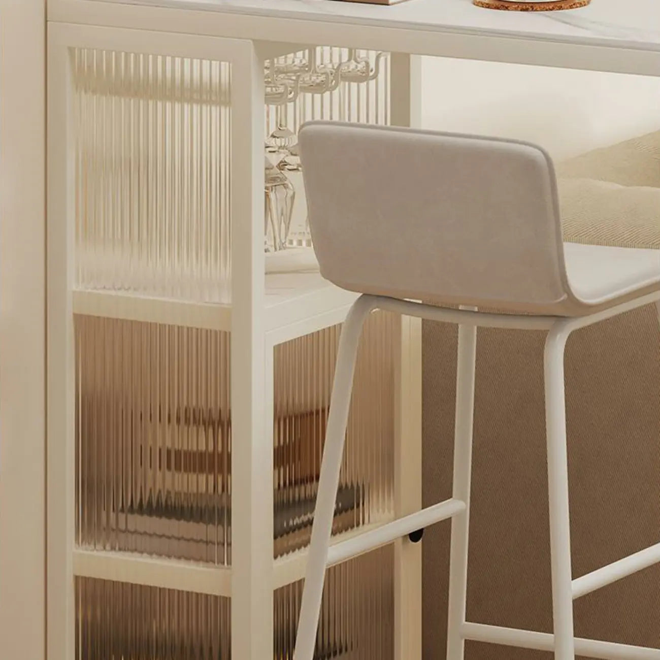 Modern White Metal Long Narrow Bar Table with Storage Shelve for Home