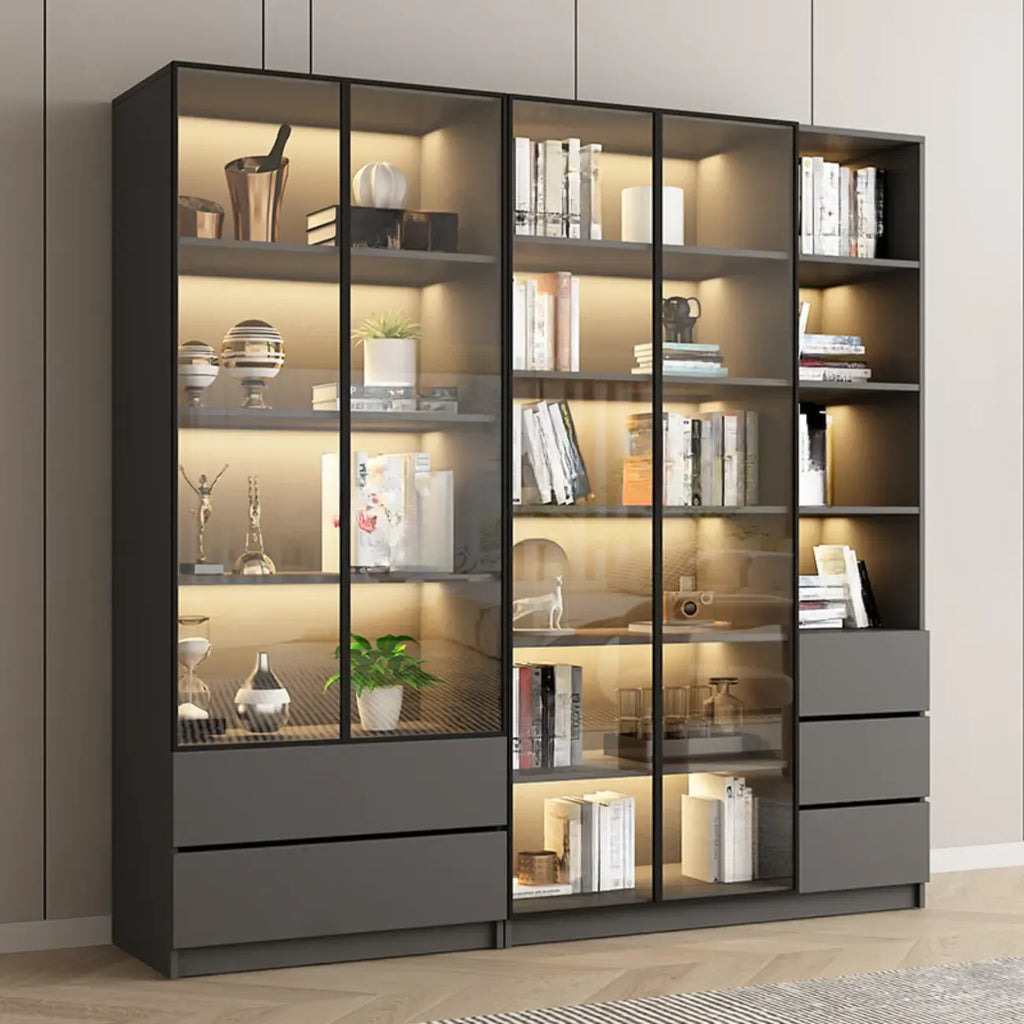 Black Wood Glass Door Storage Standard Display Cabinet