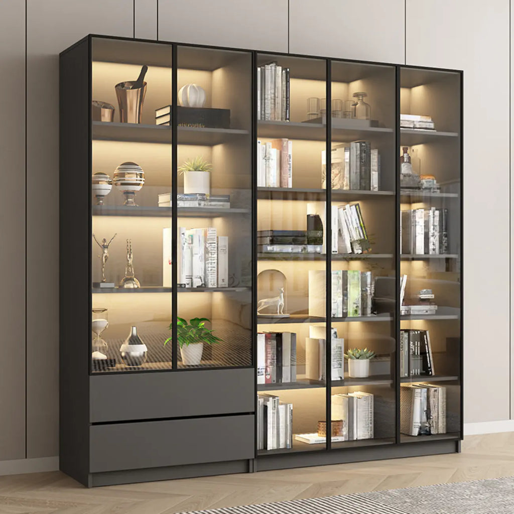 Black Wood Glass Door Storage Standard Display Cabinet