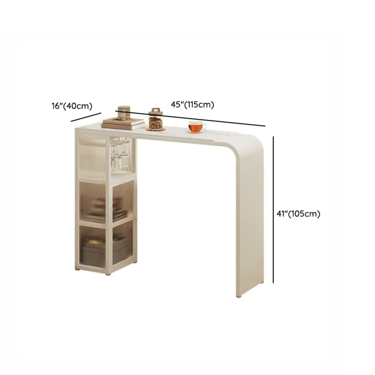 Modern White Metal Long Narrow Bar Table with Storage Shelve for Home