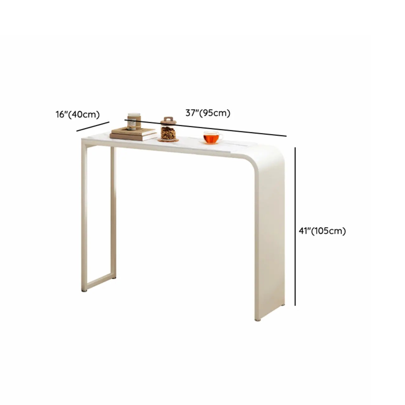 Modern White Metal Long Narrow Bar Table with Storage Shelve for Home