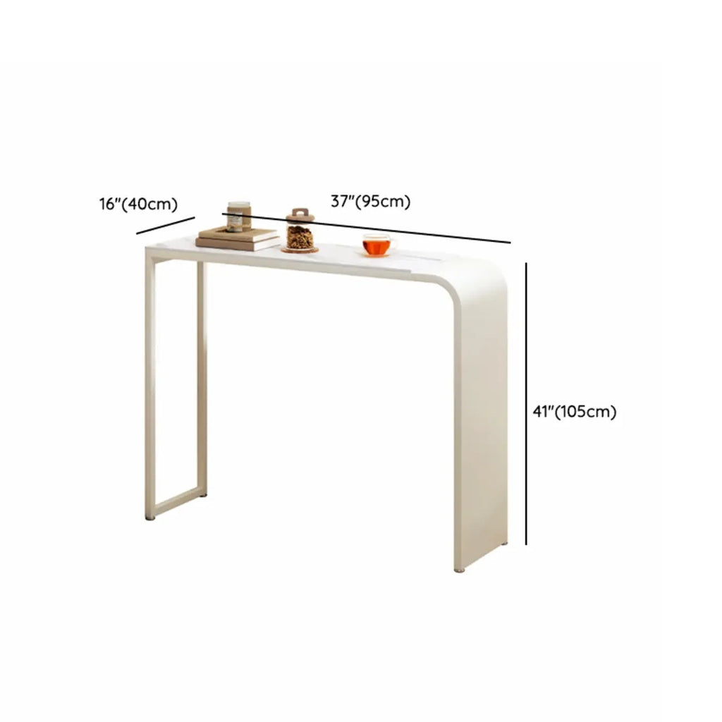Modern White Metal Long Narrow Bar Table with Storage Shelve for Home
