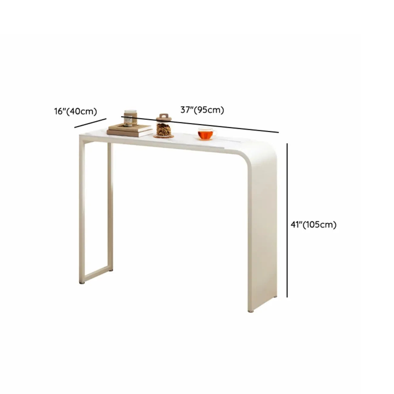 Modern White Metal Long Narrow Bar Table with Storage Shelve for Home