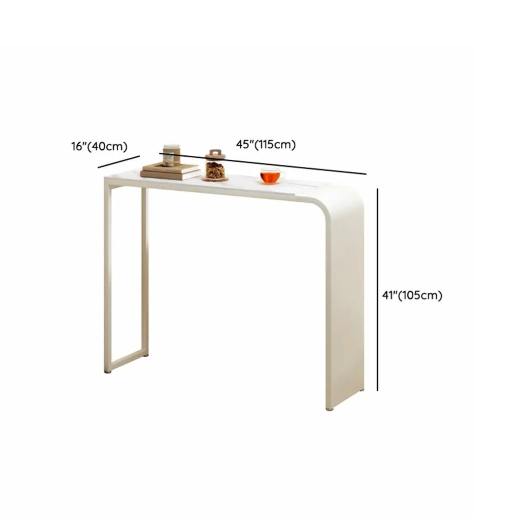 Modern White Metal Long Narrow Bar Table with Storage Shelve for Home