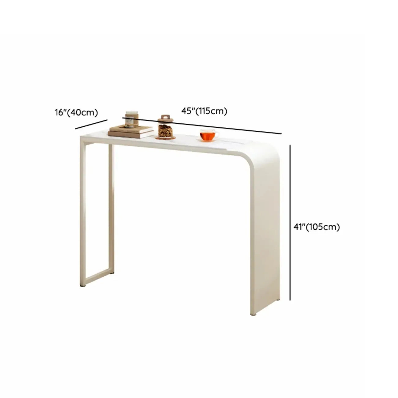 Modern White Metal Long Narrow Bar Table with Storage Shelve for Home