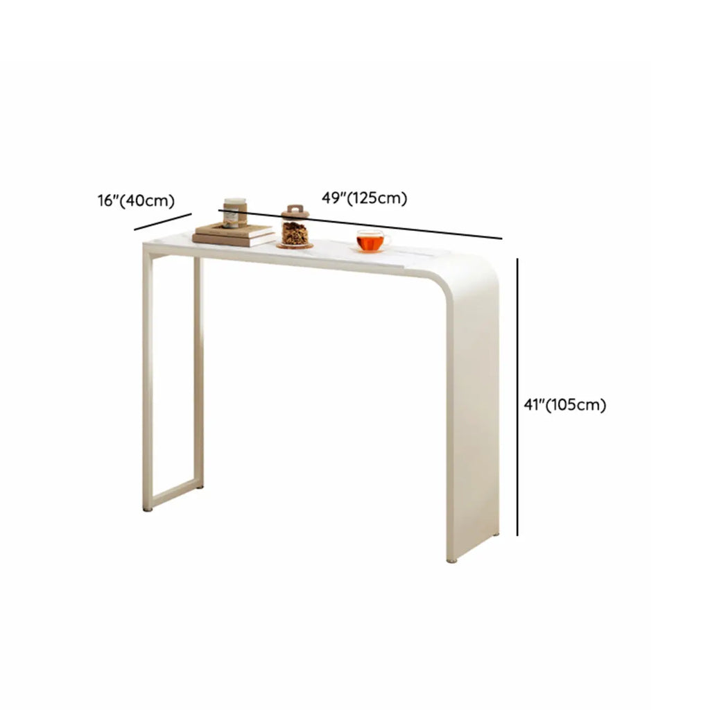 Modern White Metal Long Narrow Bar Table with Storage Shelve for Home