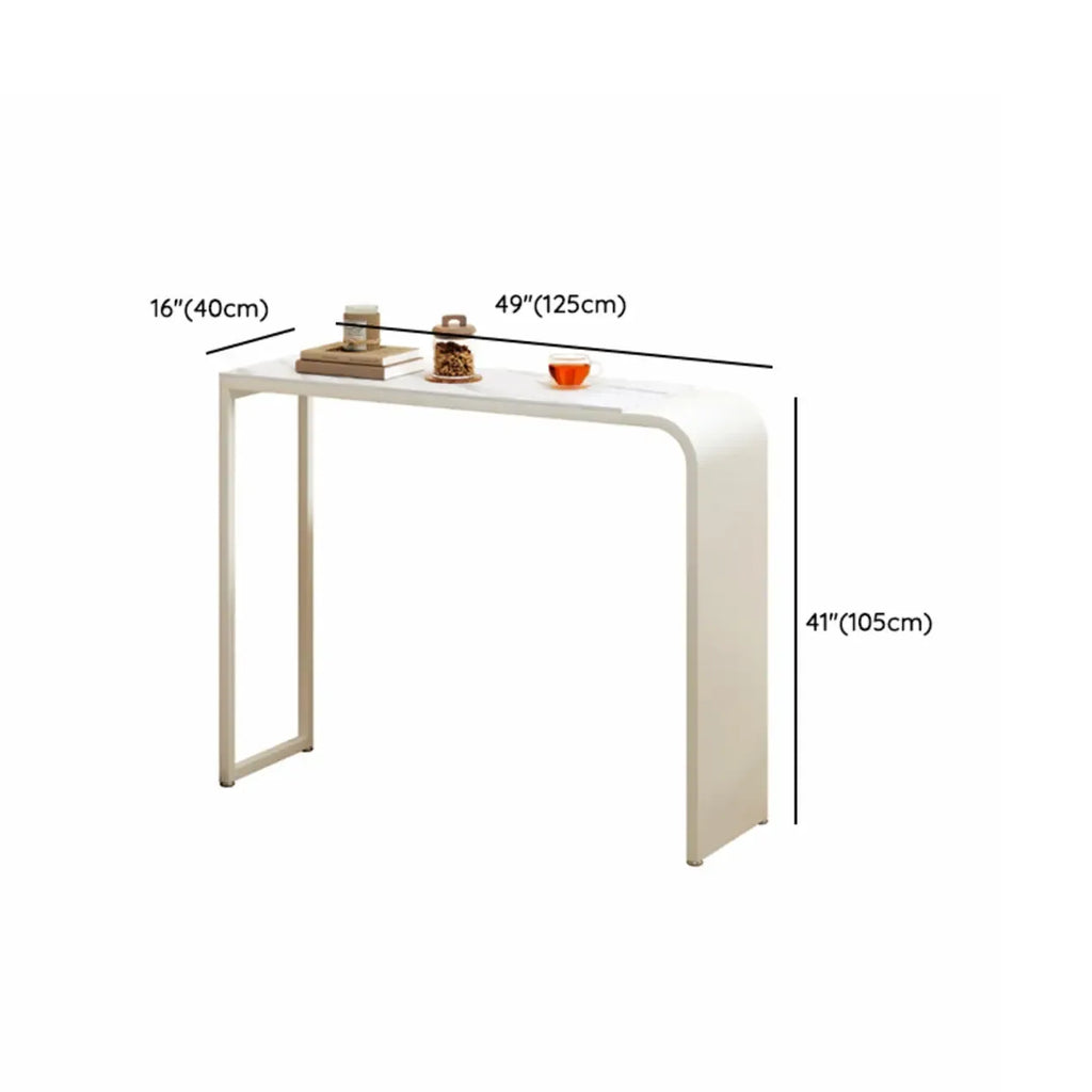 Modern White Metal Long Narrow Bar Table with Storage Shelve for Home