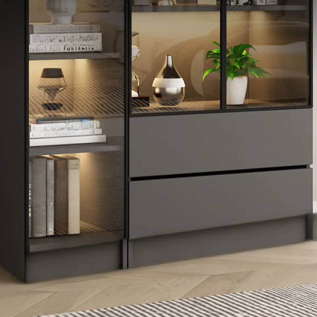 Black Wood Glass Door Storage Standard Display Cabinet