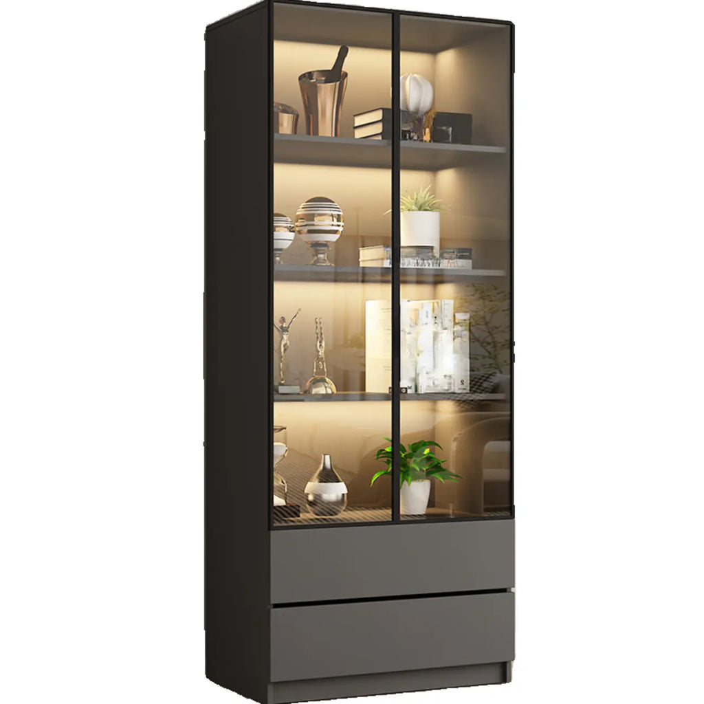 Black Wood Glass Door Storage Standard Display Cabinet