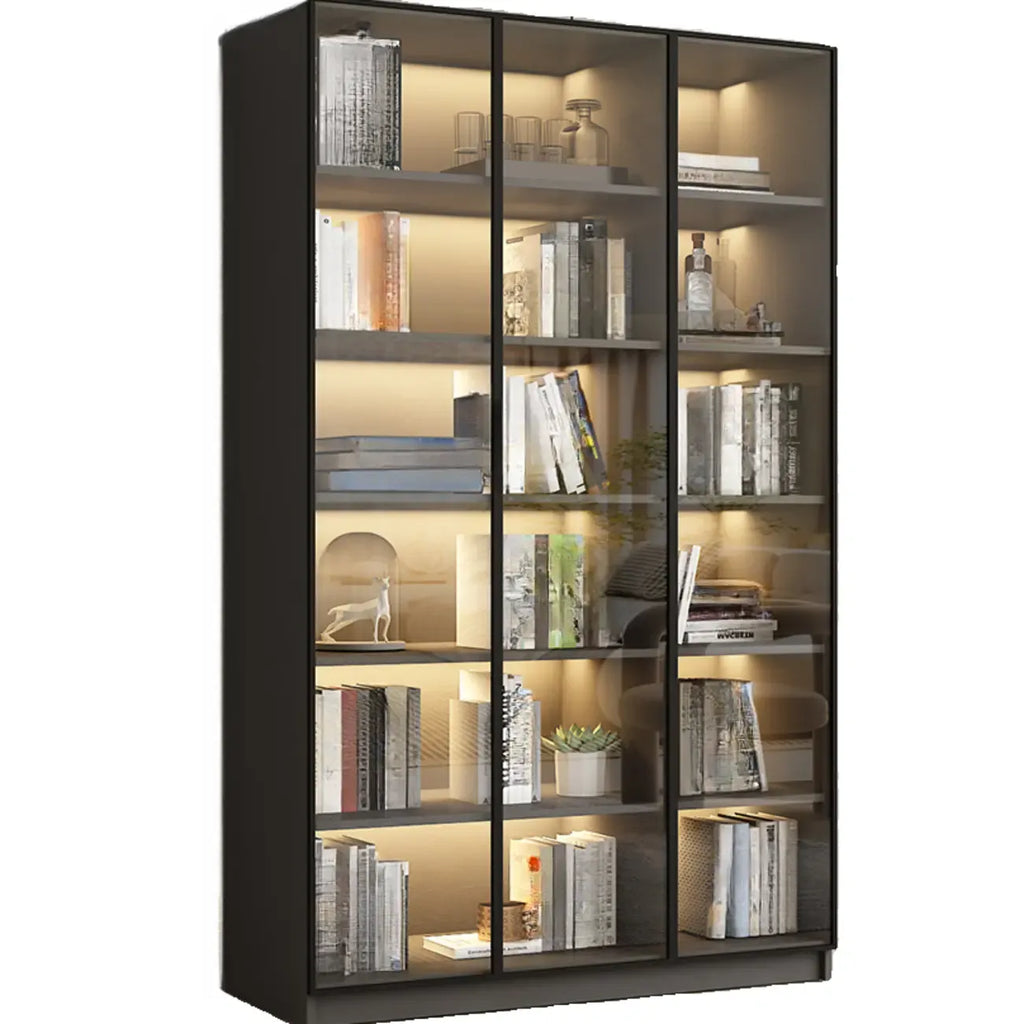 Black Wood Glass Door Storage Standard Display Cabinet