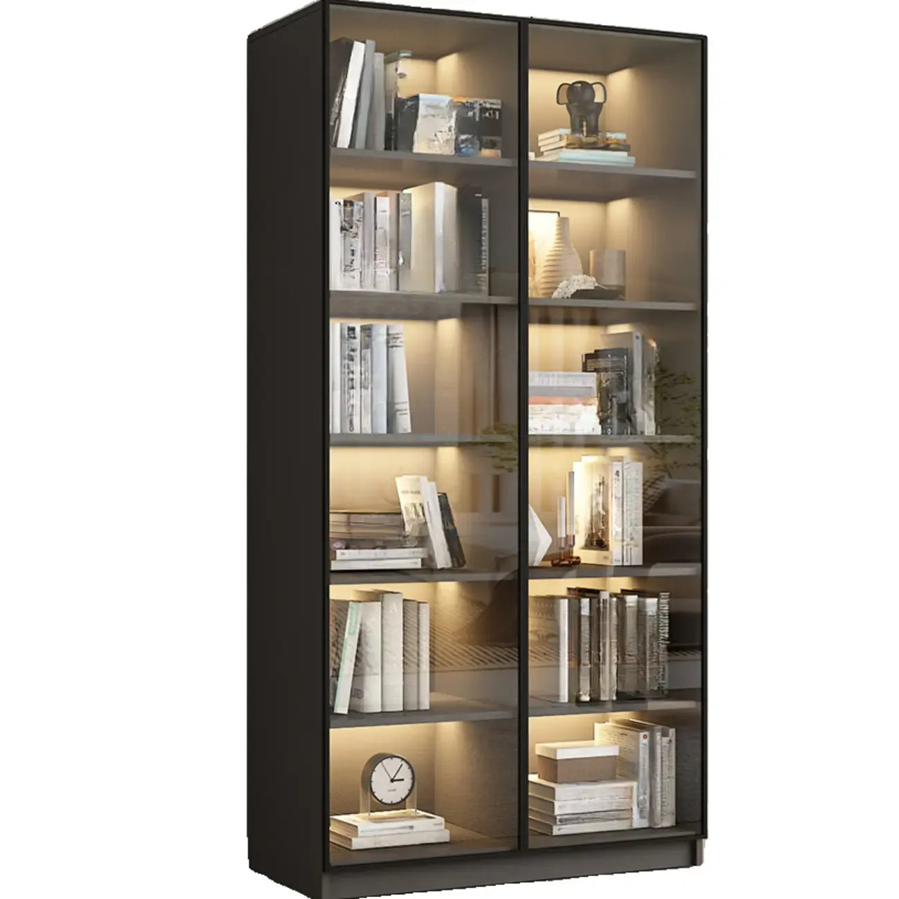 Black Wood Glass Door Storage Standard Display Cabinet