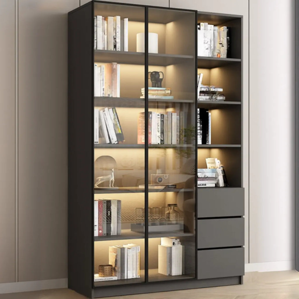 Black Wood Glass Door Storage Standard Display Cabinet