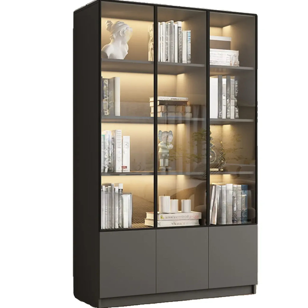 Black Wood Glass Door Storage Standard Display Cabinet