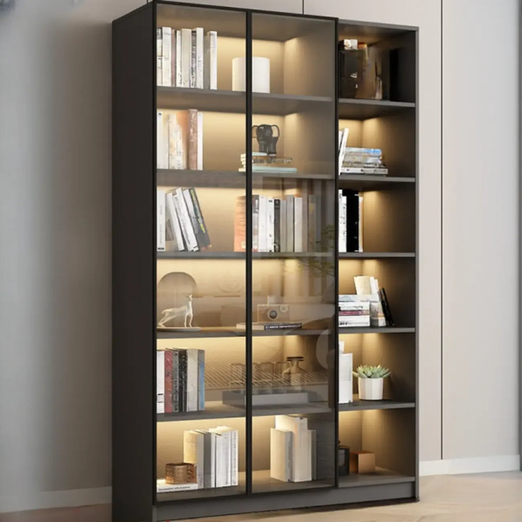 Black Wood Glass Door Storage Standard Display Cabinet