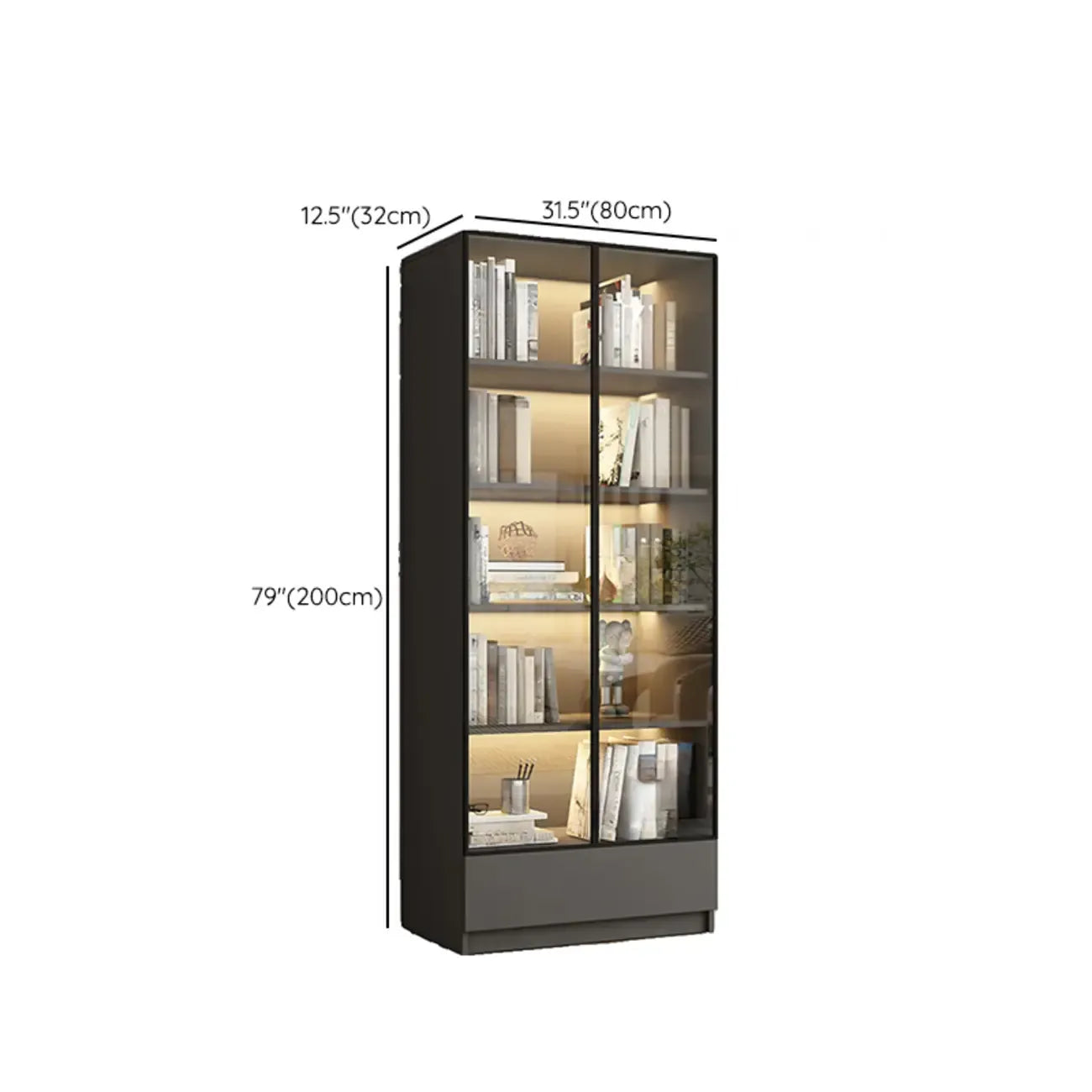 Black Wood Glass Door Storage Standard Display Cabinet
