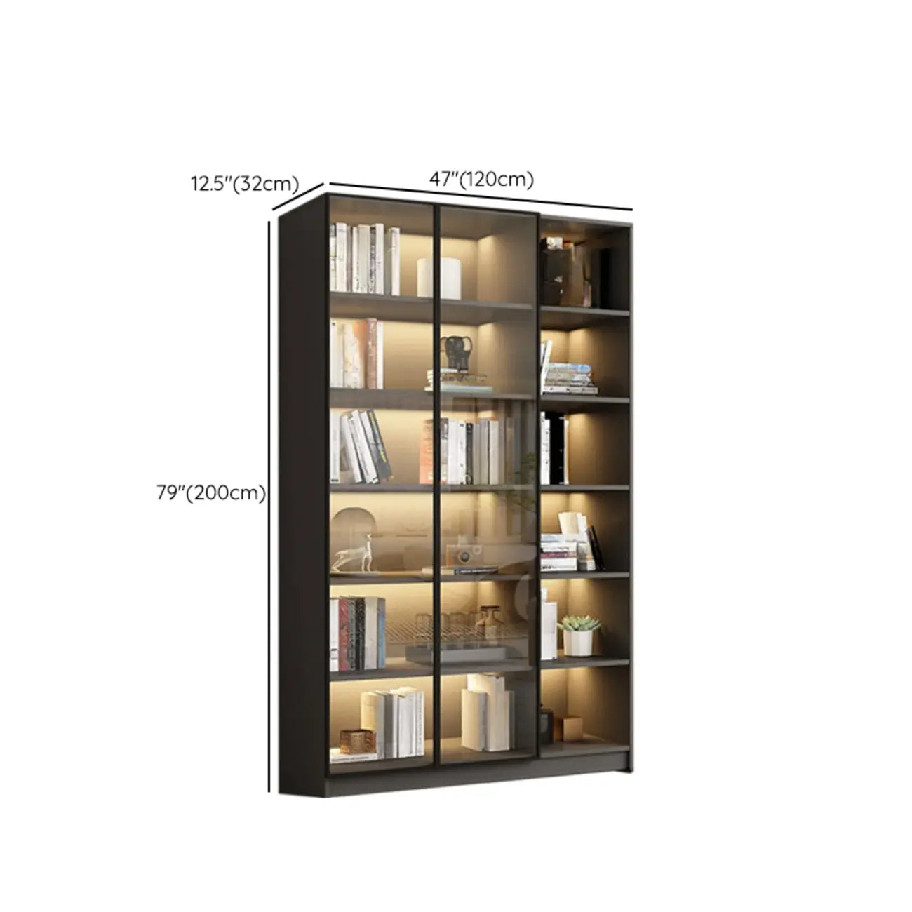 Black Wood Glass Door Storage Standard Display Cabinet