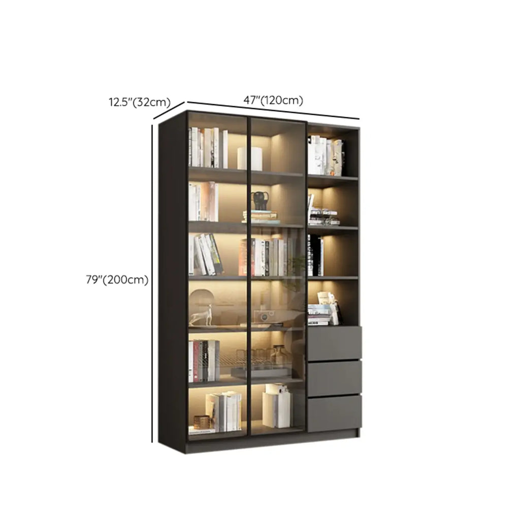 Black Wood Glass Door Storage Standard Display Cabinet