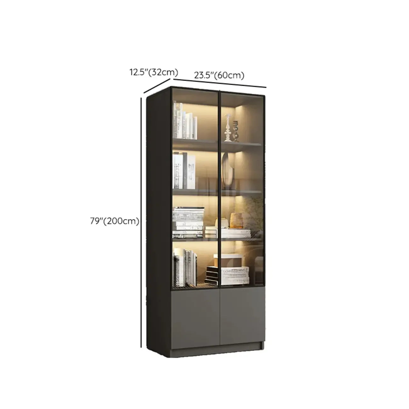 Black Wood Glass Door Storage Standard Display Cabinet