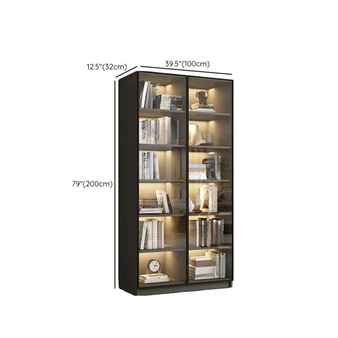 Black Wood Glass Door Storage Standard Display Cabinet